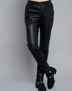 Chyston Pantalons|Pantalon droit en Cuir Masala noir
