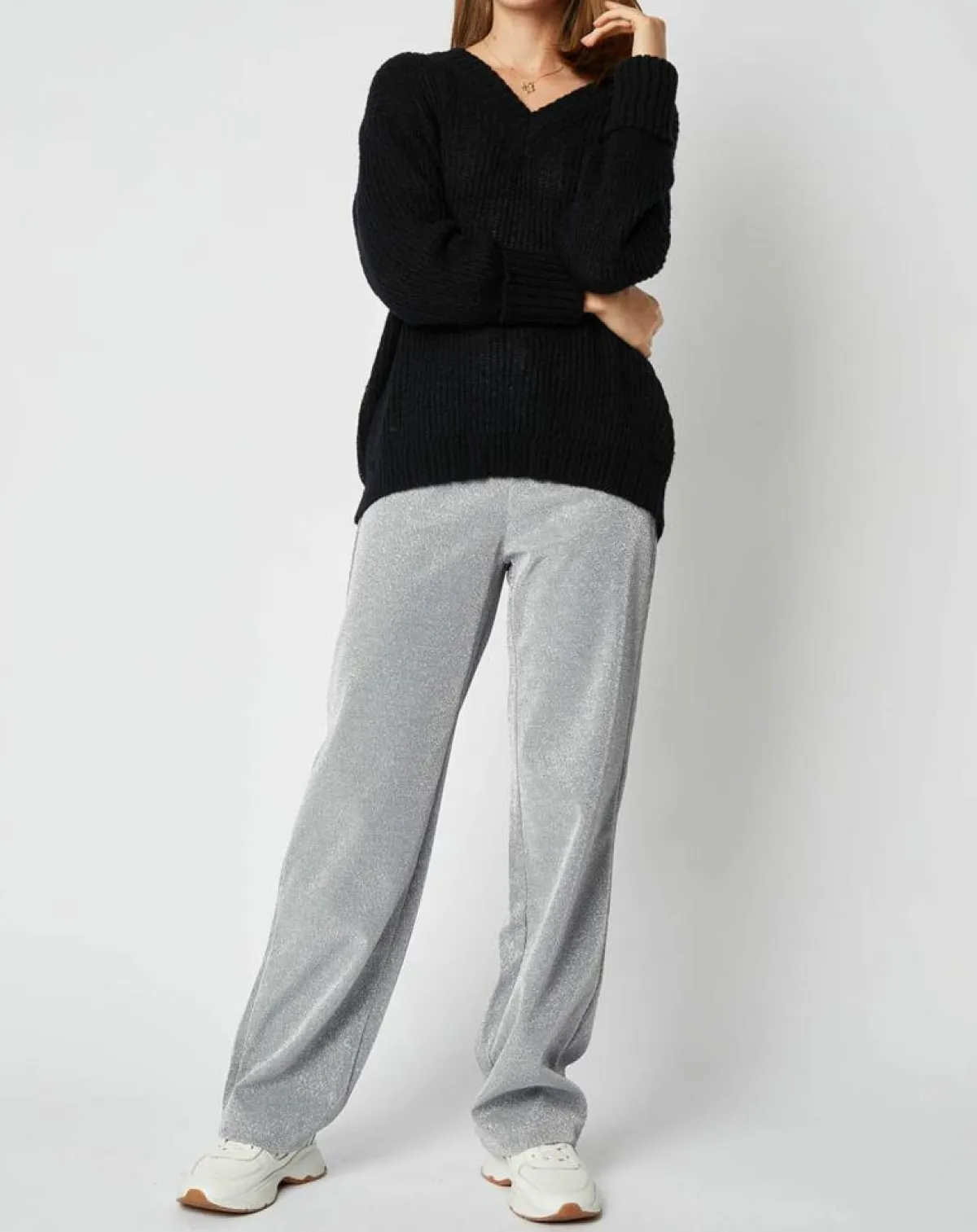 An'ge Pantalons|Pantalon Emmie effet pailleté argenté