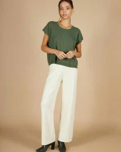 Cashmere Tribu Pantalons|Pantalon en Coton & Cachemire Salomé blanc cassé
