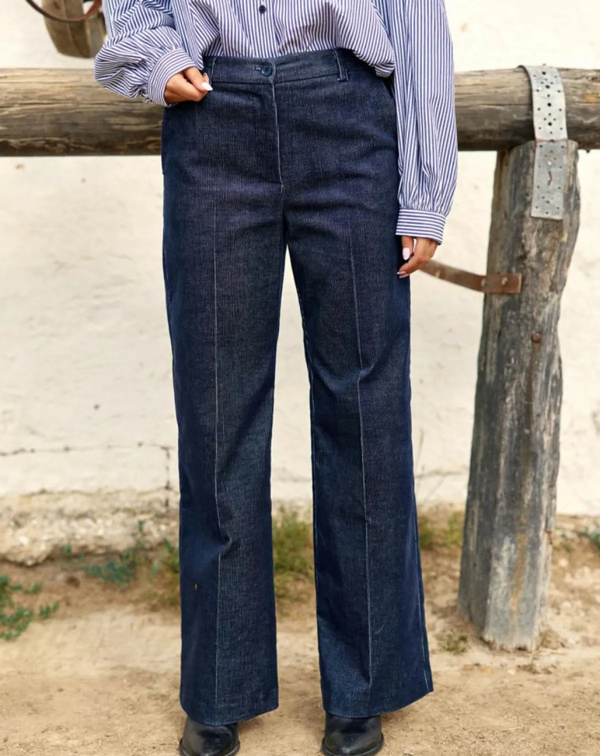 Lauren Vidal Pantalons|Pantalon en Velours côtelé Chiara nuit