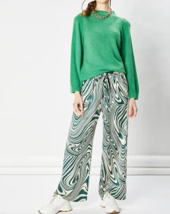 La Petite Etoile Pantalons|Pantalon fluide satiné Iwa psyché vert/beige