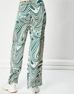 La Petite Etoile Pantalons|Pantalon fluide satiné Iwa psyché vert/beige