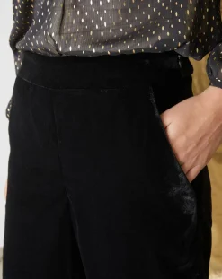 Cyrillus Pantalons|Pantalon large en Panne de Velours noir foncé