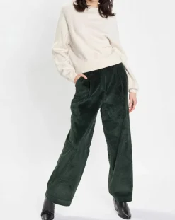 Marc O'Polo Pantalons|Pantalon large en Velours côtelé à revers vert foncé