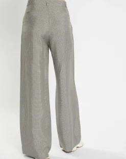 Galeries Lafayette Pantalons|Pantalon large et fluide imprimé pied-de-poule bleu