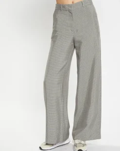 Galeries Lafayette Pantalons|Pantalon large et fluide imprimé pied-de-poule bleu