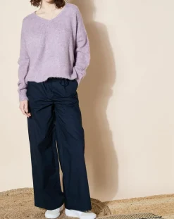 Galeries Lafayette Pantalons|Pantalon paperbag en Coton Gregoria bleu marine