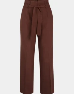 Galeries Lafayette Pantalons|Pantalon paperbag en Laine mélangée marron