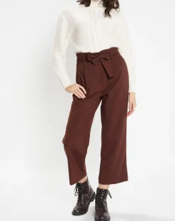 Galeries Lafayette Pantalons|Pantalon paperbag en Laine mélangée marron