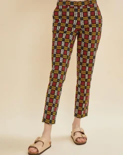 Chloé Stora Pantalons|Pantalon Priscille imprimé bordeaux/jaune/noir