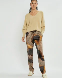 Lauren Vidal Pantalons|Pantalon satiné Store imprimé café