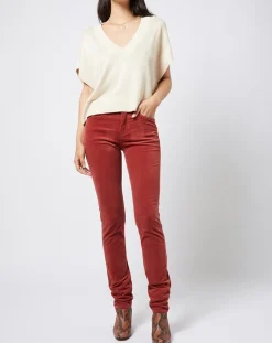 Esprit Pantalons|Pantalon Slim en velours côtelé à taille mi-haute rouge moyen