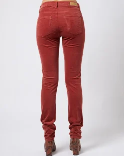 Esprit Pantalons|Pantalon Slim en velours côtelé à taille mi-haute rouge moyen