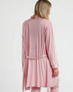 Admas Lingerie, Nuit|Peignoir maille satinée à bandes pétale