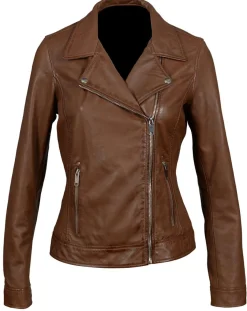 Chyston Vestes, Blousons|Perfecto en Cuir Afida cognac