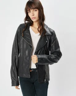 Chyston Vestes, Blousons|Perfecto en Cuir Afida noir