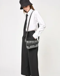 Maison Faret Sacs|Petit Sac en Toile enduite & Cuir Bordeaux noir/blanc - 14x19x4.5 cm