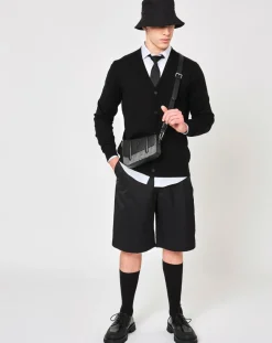 Maison Faret Sacs|Petit Sac en Toile enduite & Cuir Bordeaux noir/blanc - 14x19x4.5 cm