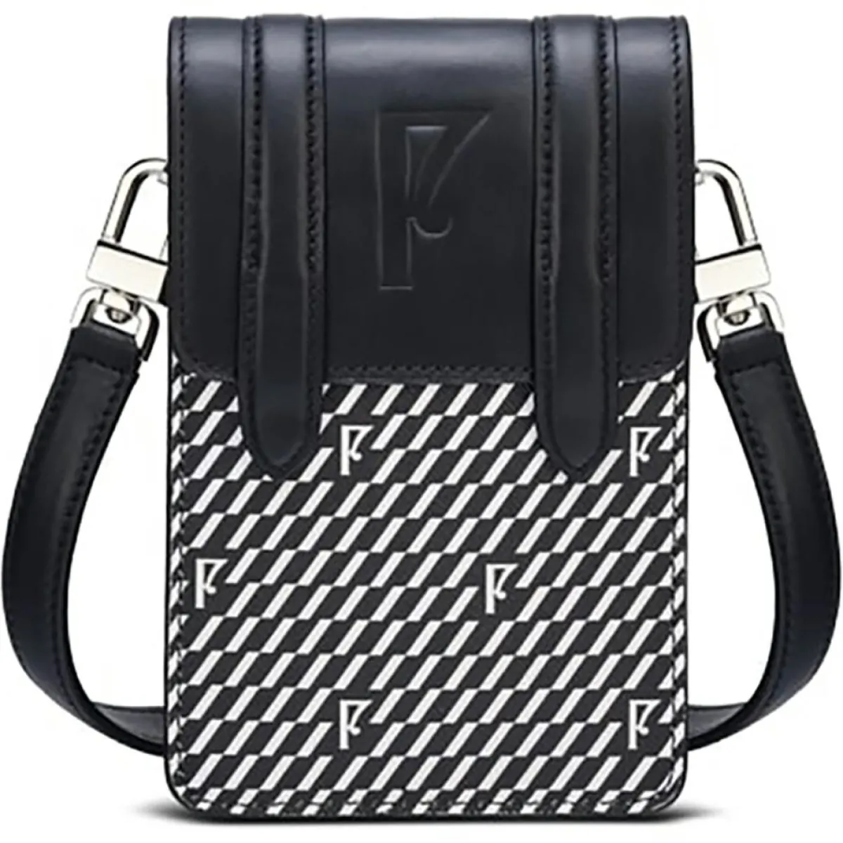Maison Faret Sacs|Petit Sac en Toile enduite & Cuir Arguin noir/blanc - 18x11.5x3 cm
