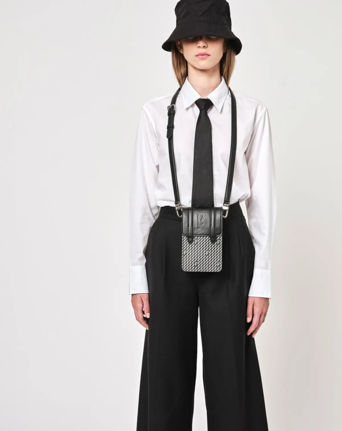 Maison Faret Sacs|Petit Sac en Toile enduite & Cuir Arguin noir/blanc - 18x11.5x3 cm