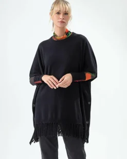 Indies Pulls|Poncho 100% Laine Claire noir