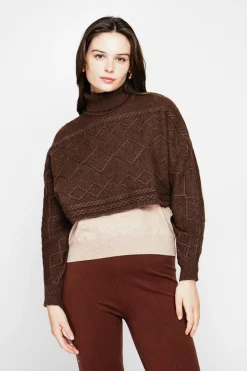 C&Jo Pulls|Poncho court col roulé café