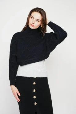 C&Jo Pulls|Poncho court col roulé noir