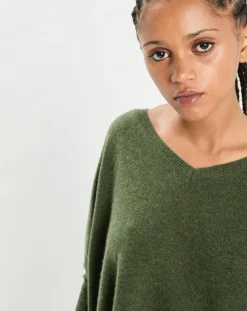 Cashmere Tribu Pulls|Poncho large 100% Cachemire col V Emma forest