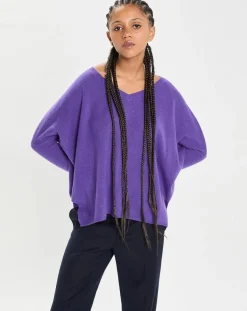Cashmere Tribu Pulls|Poncho large 100% Cachemire col V Emma grape