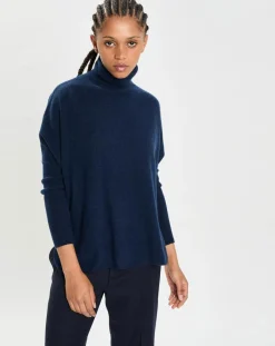 Cashmere Tribu Pulls|Poncho large 100% Cachemire col roulé Lola nuit