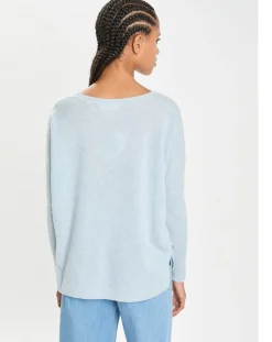 Cashmere Tribu Pulls|Poncho large 100% Cachemire col rond Alizée icy blue