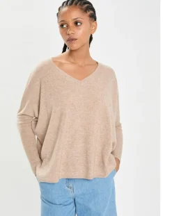 Cashmere Tribu Pulls|Poncho large 100% Cachemire col V Emma chestnut