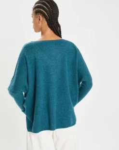Cashmere Tribu Pulls|Poncho large 100% Cachemire col V Emma heather teal