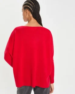 Cashmere Tribu Pulls|Poncho large 100% Cachemire col V Emma cerise