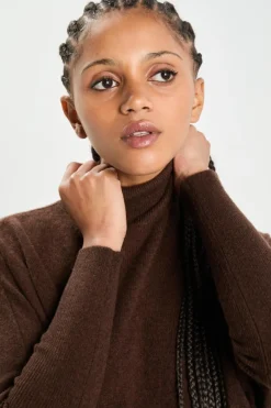 Cashmere Tribu Pulls|Poncho large 100% Cachemire col roulé Lola brownie