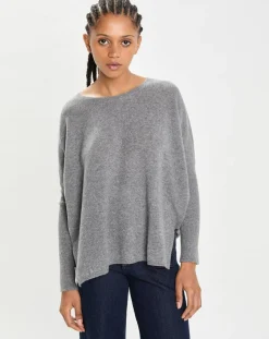 Cashmere Tribu Pulls|Poncho large 100% Cachemire col rond Alizée gris