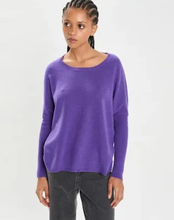 Cashmere Tribu Pulls|Poncho large 100% Cachemire col rond Alizée grape