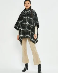 Lauren Vidal Manteaux|Poncho Tylan à carreaux noir
