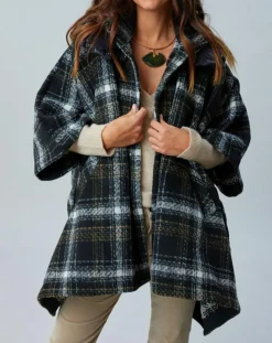 Lauren Vidal Manteaux|Poncho Tylan à carreaux noir