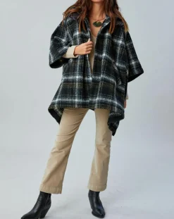 Lauren Vidal Manteaux|Poncho Tylan à carreaux noir