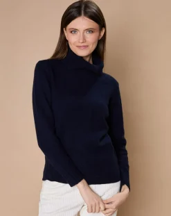 Oscar et Louise Pulls|Pull 100% Cachemire 4 fils Audrey col roulé bleu marine