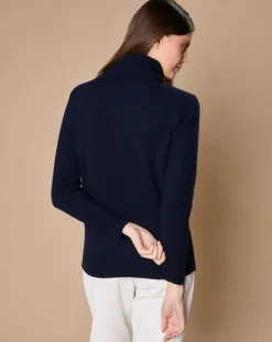 Oscar et Louise Pulls|Pull 100% Cachemire 4 fils Audrey col roulé bleu marine