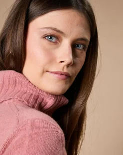 Oscar et Louise Pulls|Pull 100% Cachemire 4 fils Audrey col roulé vieux rose