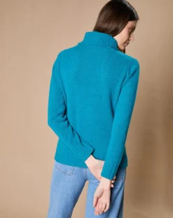 Oscar et Louise Pulls|Pull 100% Cachemire 4 fils Audrey col roulé vert canard