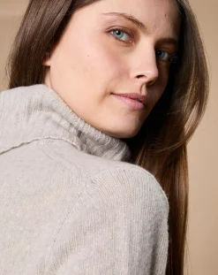Oscar et Louise Pulls|Pull 100% Cachemire 4 fils Audrey col roulé beige clair