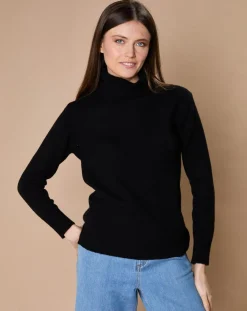 Oscar et Louise Pulls|Pull 100% Cachemire 4 fils Audrey col roulé noir
