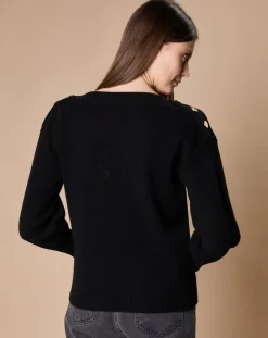 Oscar et Louise Pulls|Pull 100% Cachemire 4 fils Jane col bateau noir