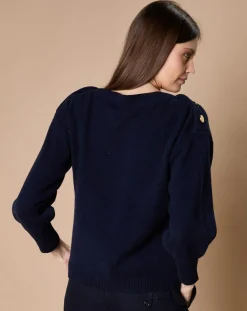 Oscar et Louise Pulls|Pull 100% Cachemire 4 fils Jane col bateau bleu marine