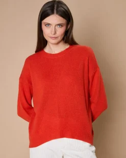 Oscar et Louise Pulls|Pull 100% Cachemire 4 fils Ophélie col rond orange brique