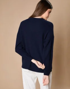 Oscar et Louise Pulls|Pull 100% Cachemire 4 fils Ophélie col rond bleu marine